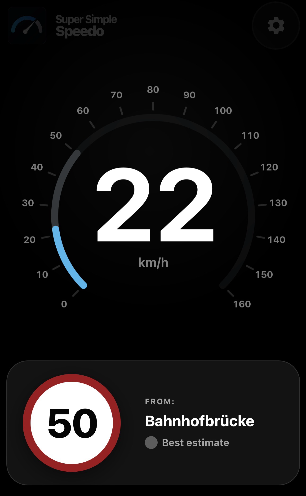 Dark mode showing a best estimate while road information is being confirmed